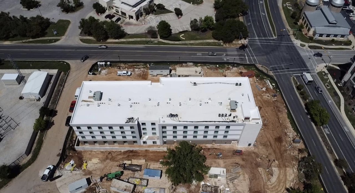 Commercial TPO roof on new hotel construction