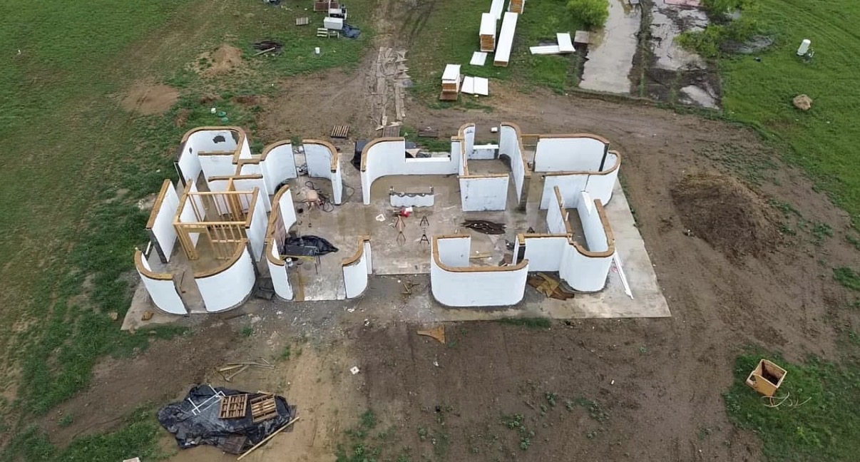 Custom home construction site aerial