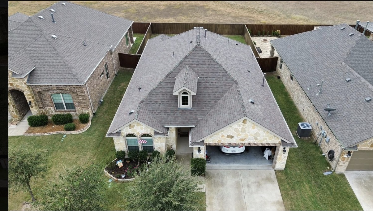 Architectural shingle roof replacement on stone home